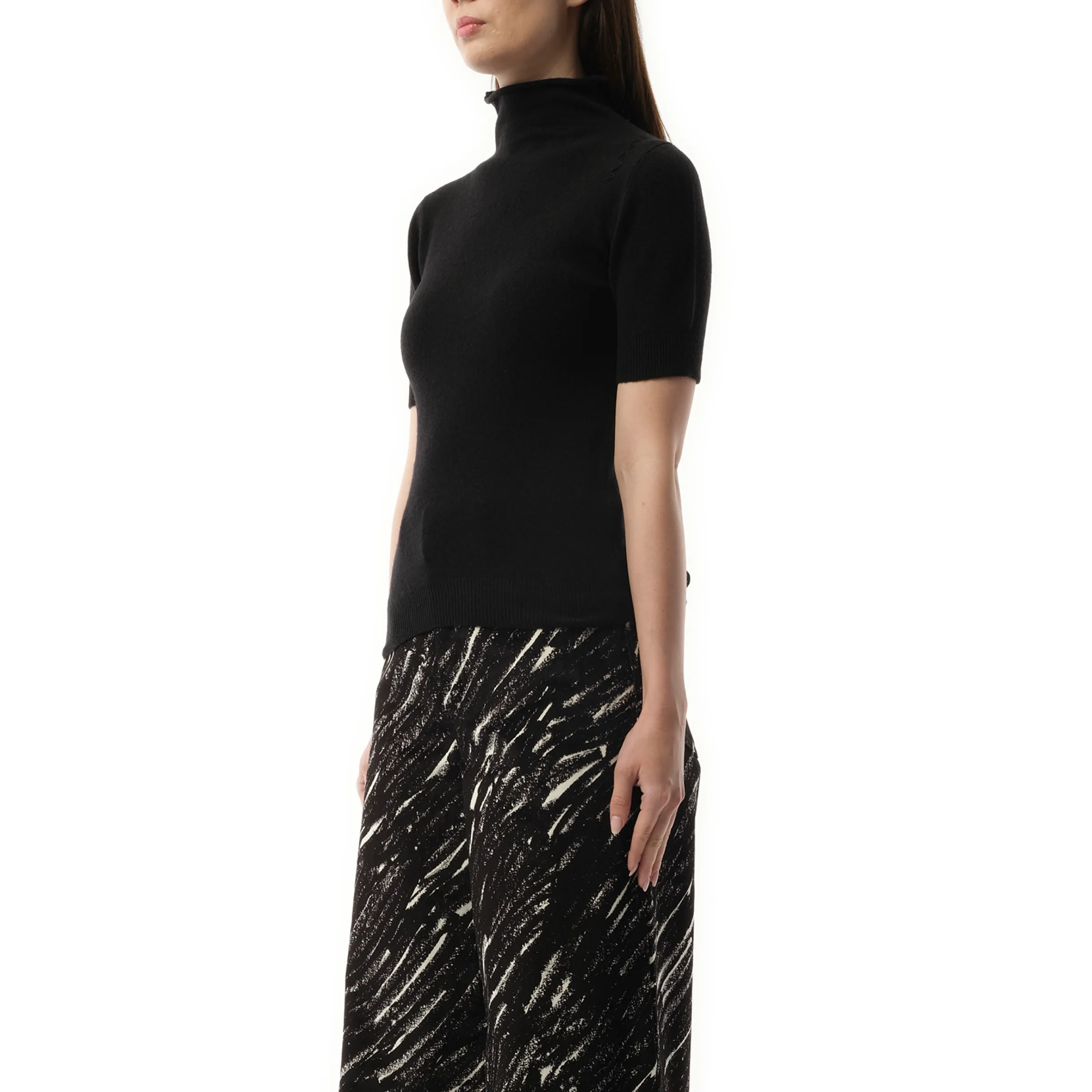 Short Sleeve Turtleneck Sweater in Black sold by MARAIS product image thumbnail 5