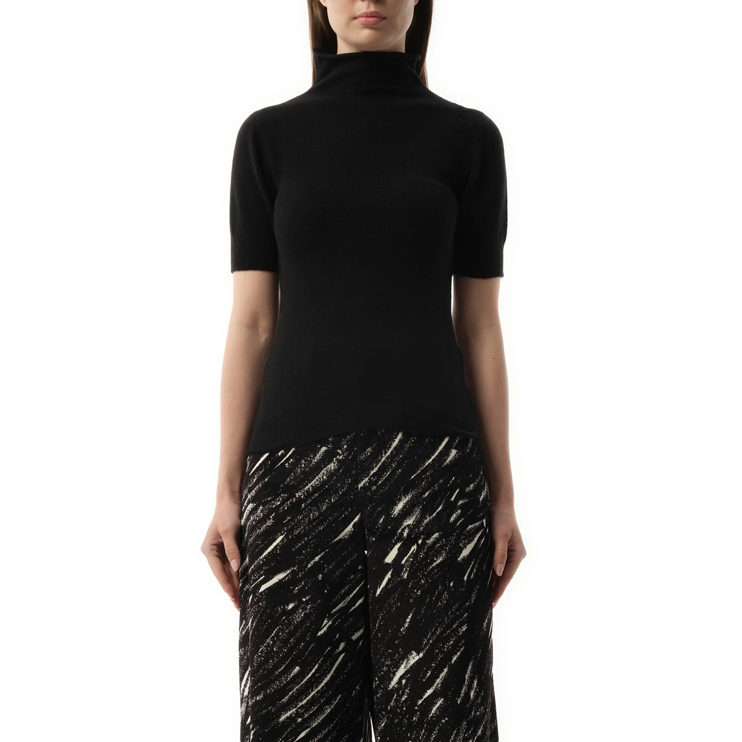 Short Sleeve Turtleneck Sweater in Black sold by MARAIS