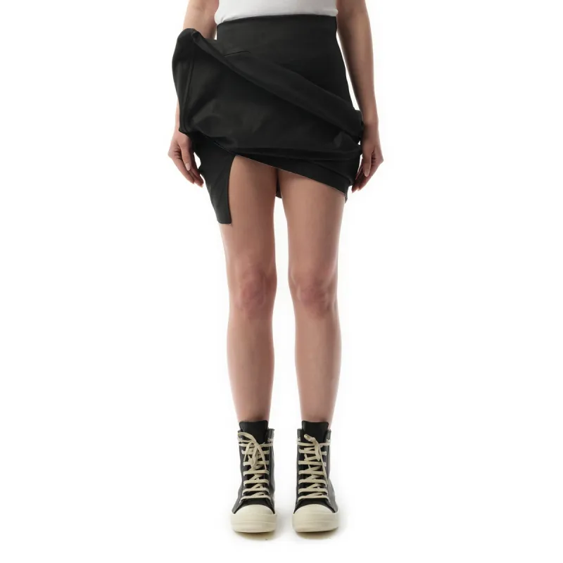 Denim Draped Mini Skirt in Black sold by MARAIS