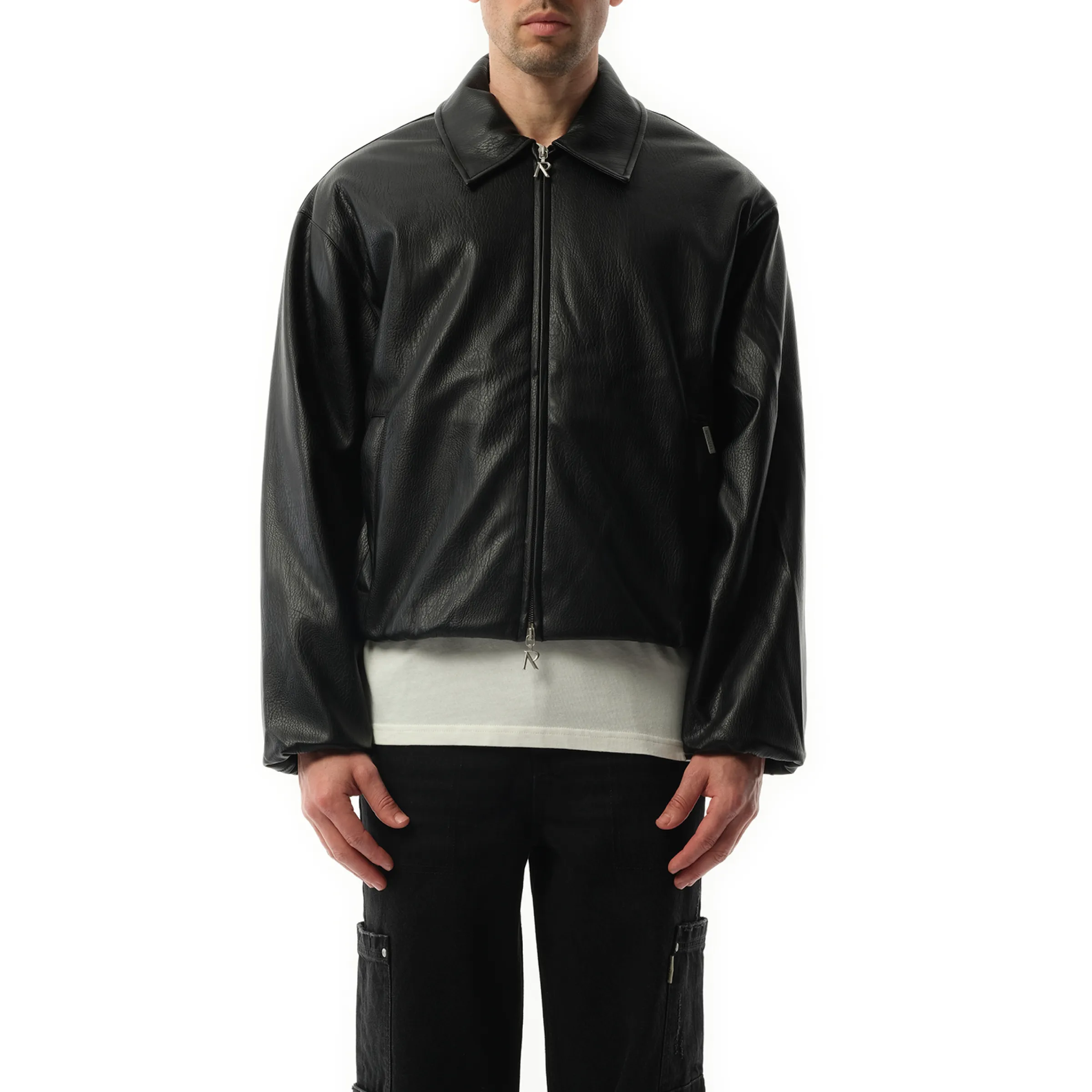 Faux Leather Bomber in Jet Black sold by MARAIS