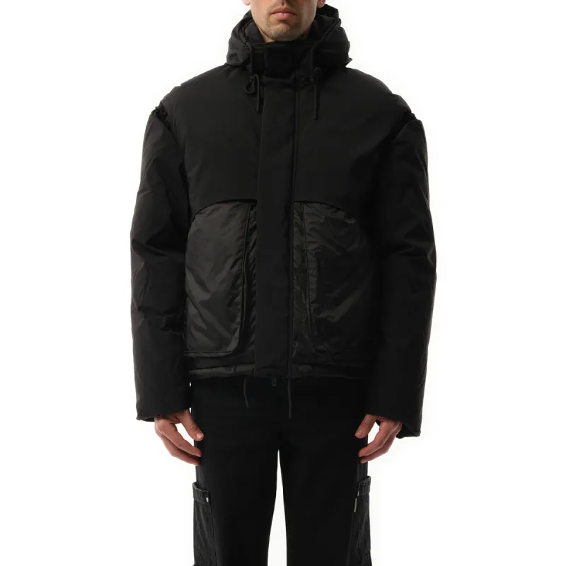 Layered  Hooded Puffer in Jet Black sold by MARAIS