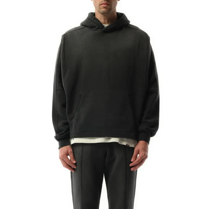 Step Hem Hoodie in Stained Black sold by MARAIS