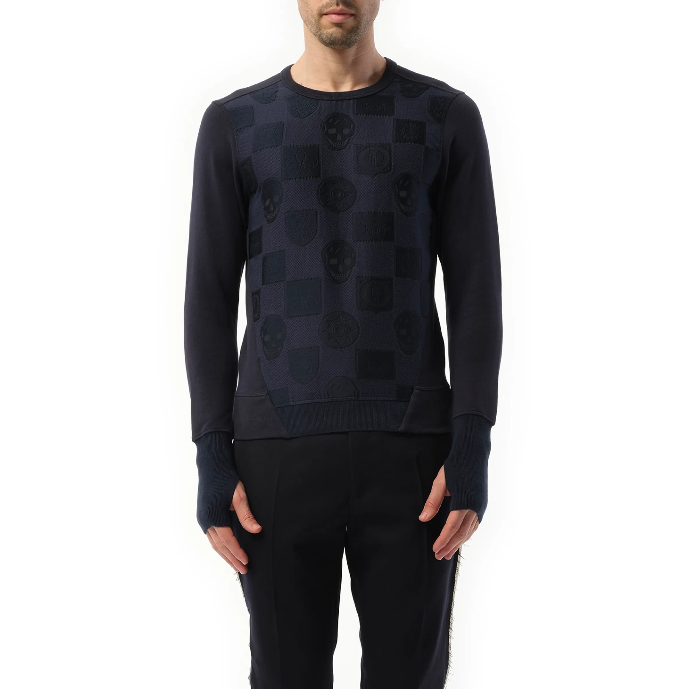 Jacquard Front Sweatshirt in Navy sold by MARAIS