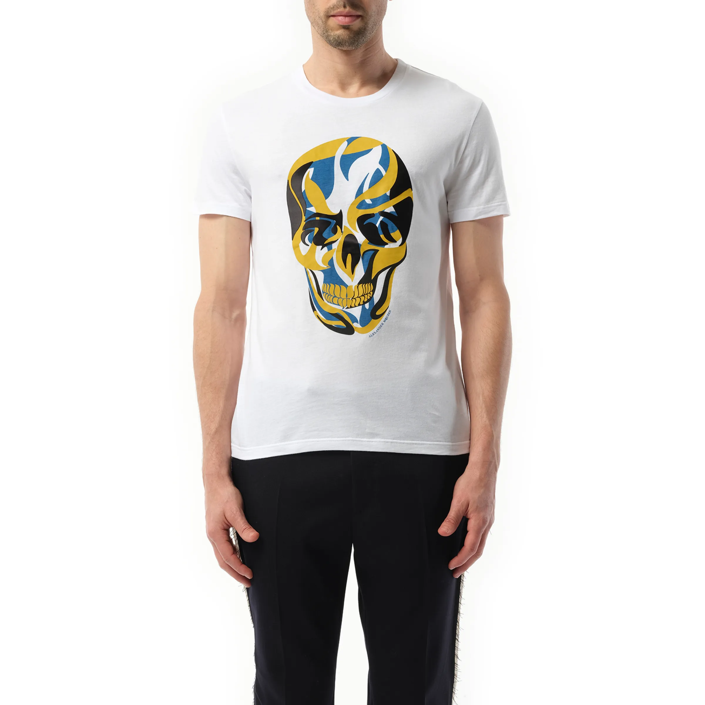 Abstract Yellow Skull T-Shirt in White sold by MARAIS