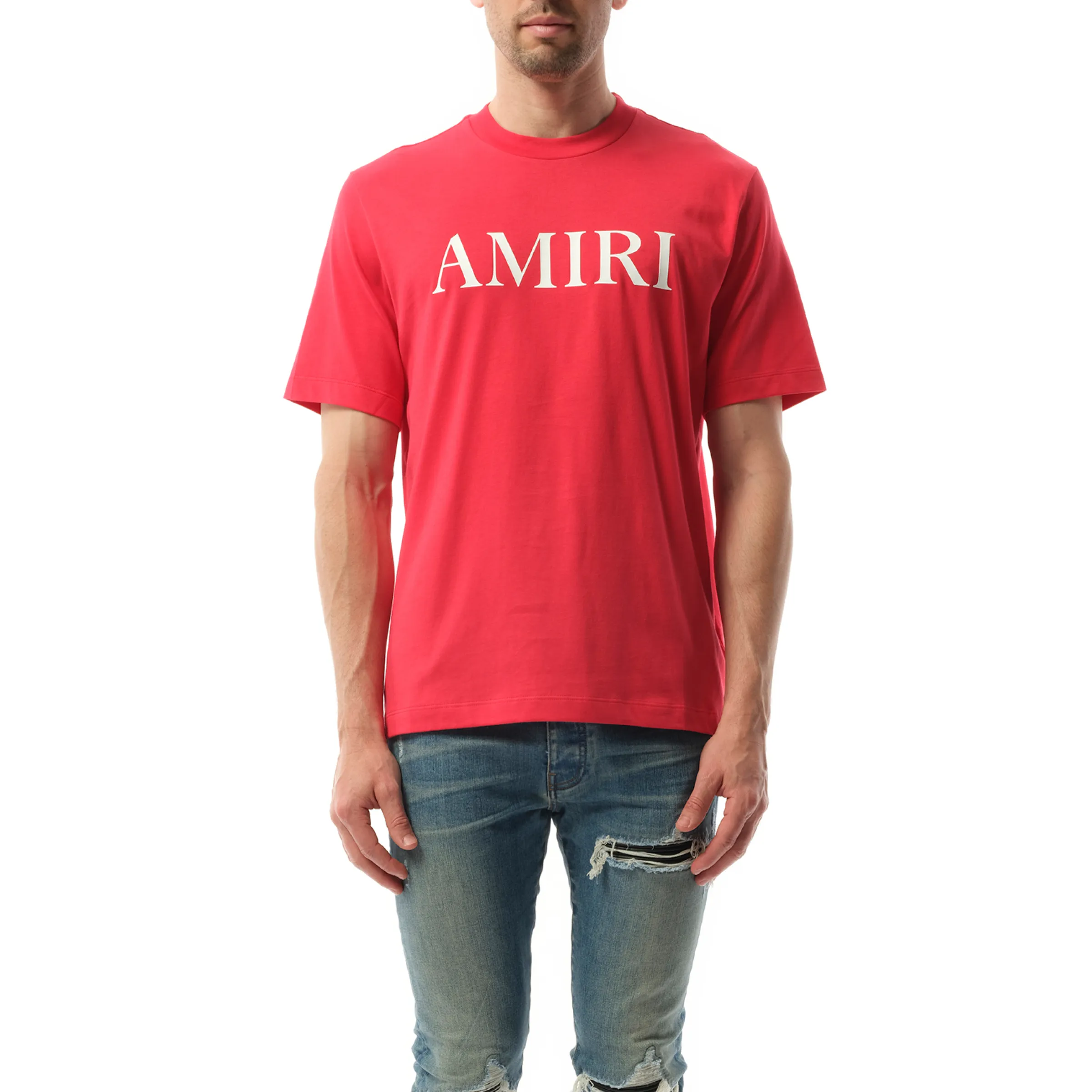 Amiri Core Logo T-Shirt in Red sold by MARAIS