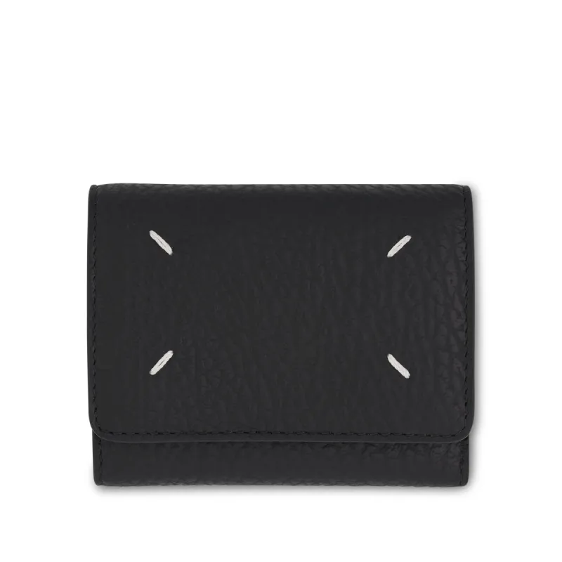 Four Stitches Tri Fold Wallet in Black sold by MARAIS