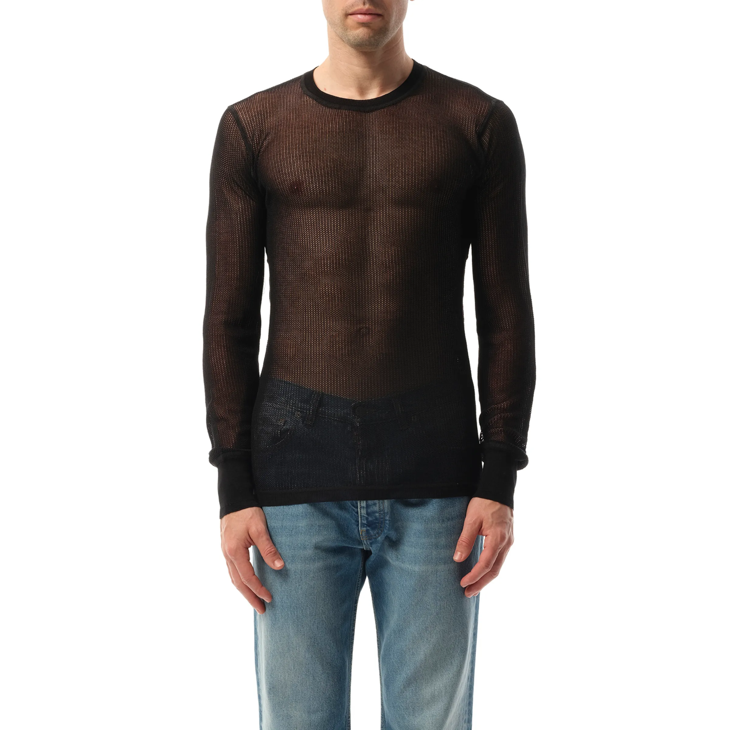 Net Stitch Sweatshirter in Black sold by MARAIS