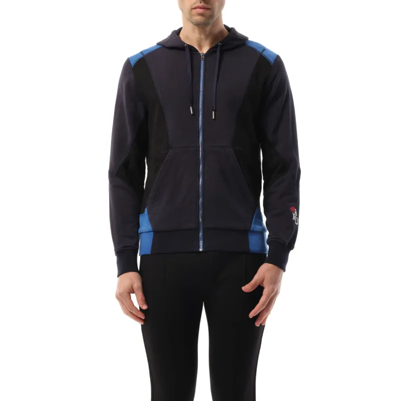 Patchwork Hoodie in Navy sold by MARAIS