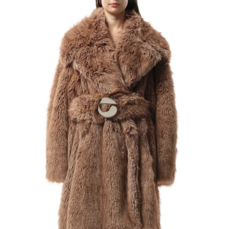 Fur Oversized Belted Coat in Brown sold by MARAIS