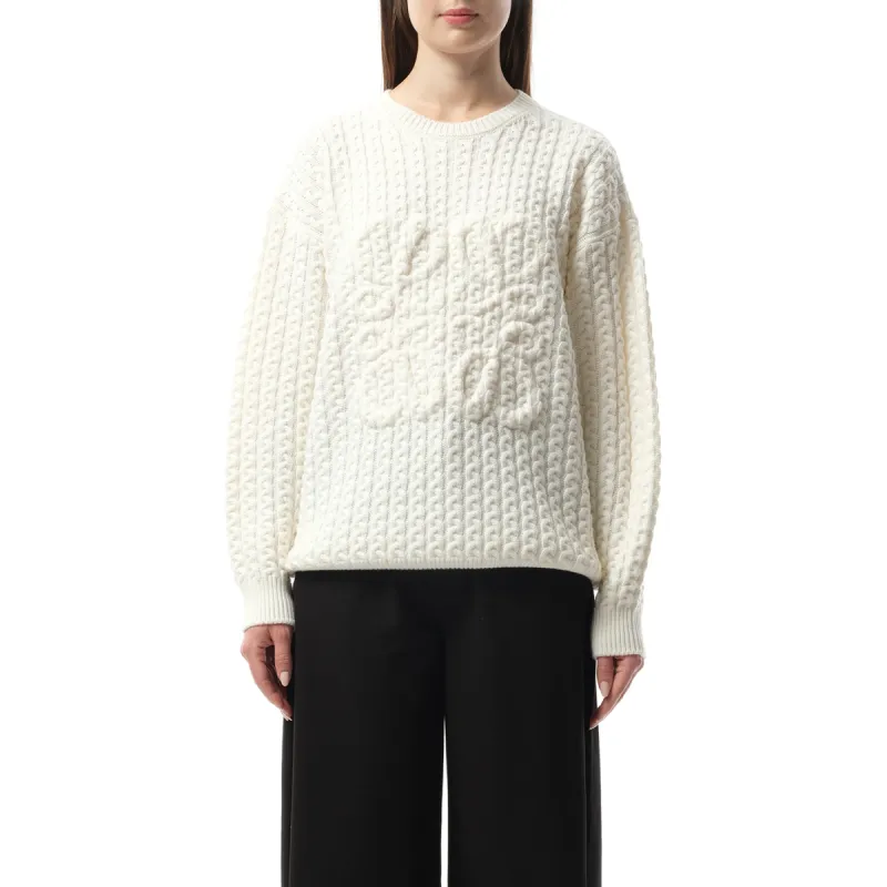 Cable Anagram Sweater in White made by Loewe