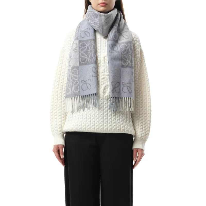 Anagram Wool Cashmere Scarf in Blue/White sold by MARAIS