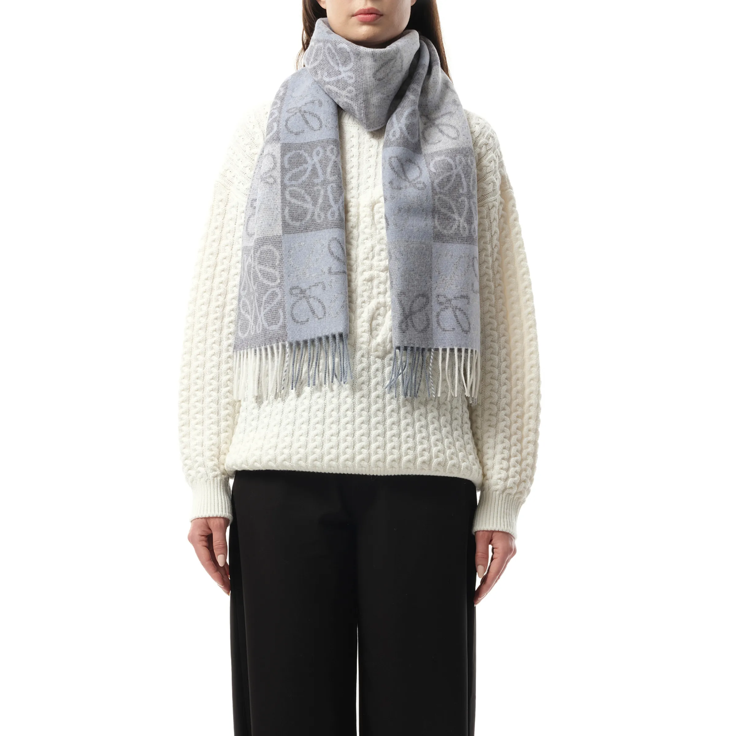 Anagram Wool Cashmere Scarf in Blue/White sold by MARAIS