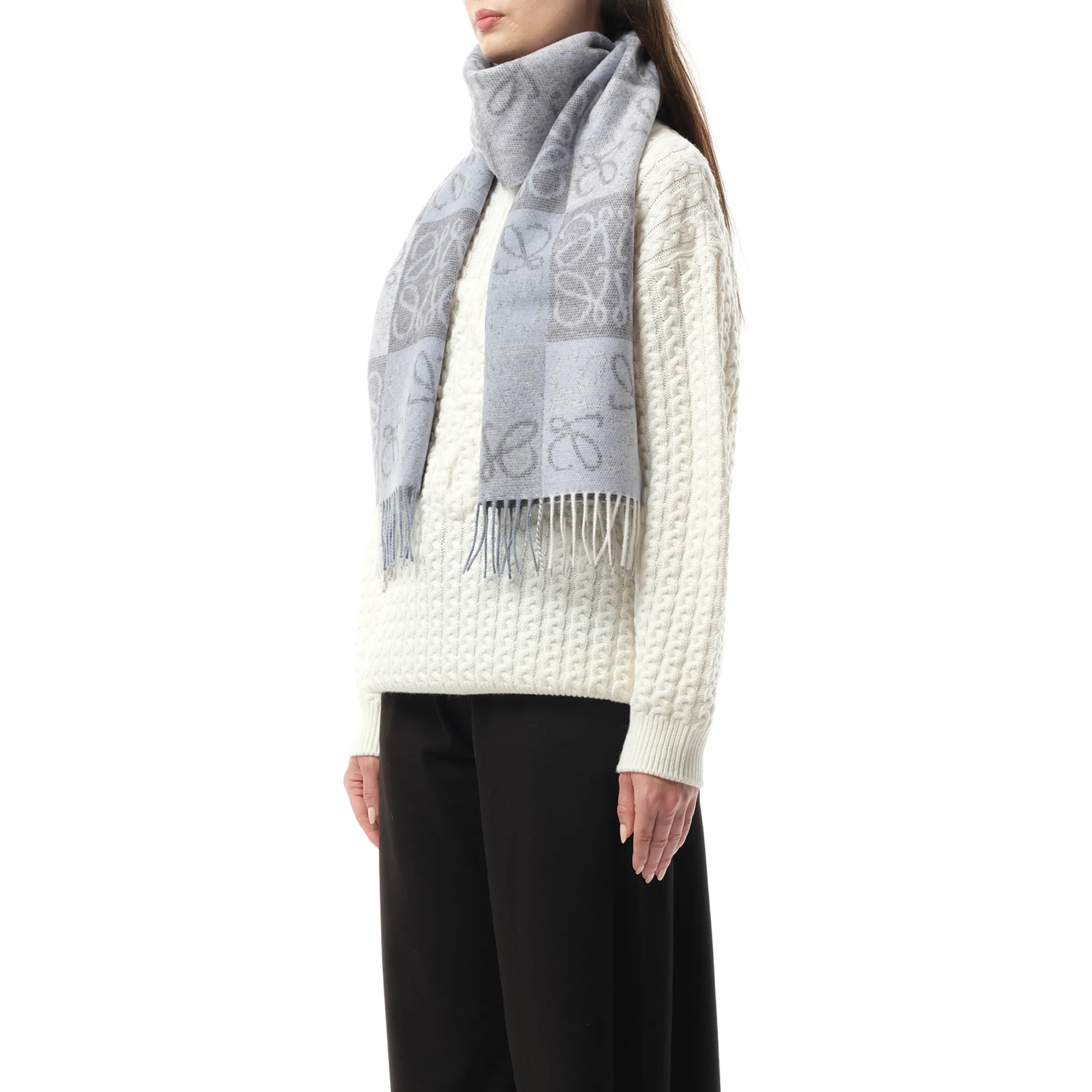 Anagram Wool Cashmere Scarf in Blue/White sold by MARAIS product image thumbnail 5