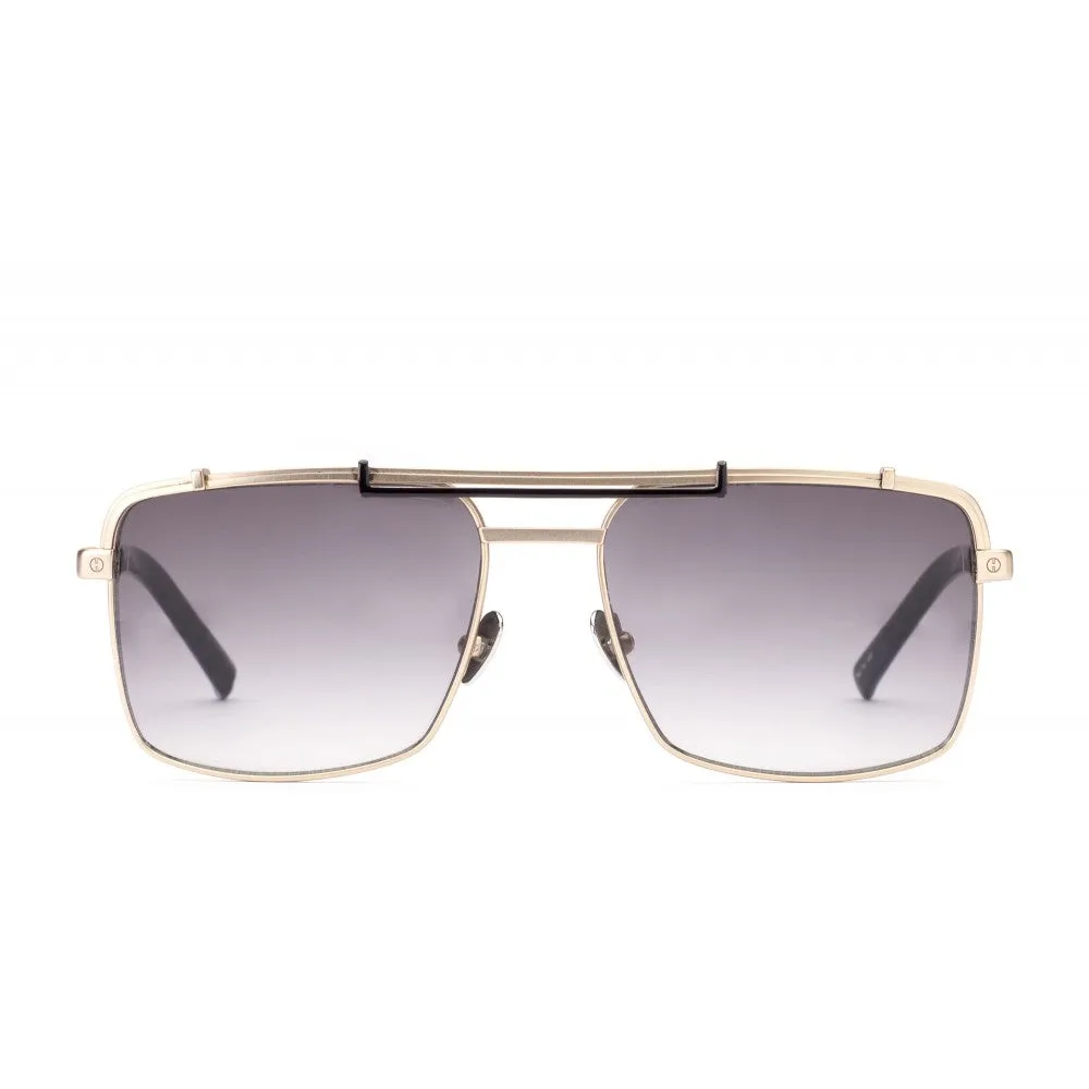 Gold Squared Titanium Sunglasses with Gradient Smoke Lens sold by MARAIS