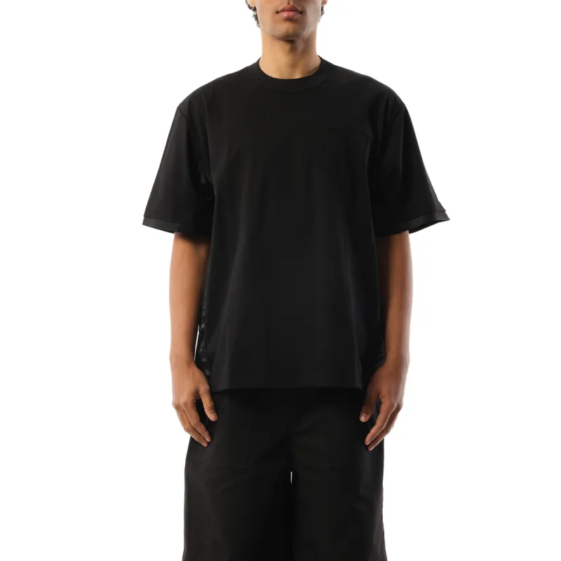 Nylon Twill Cotton Jersey T-Shirt in Black sold by MARAIS