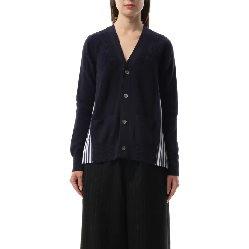 Cotton Knit x Cotton Poplin Cardigan in Navy sold by MARAIS