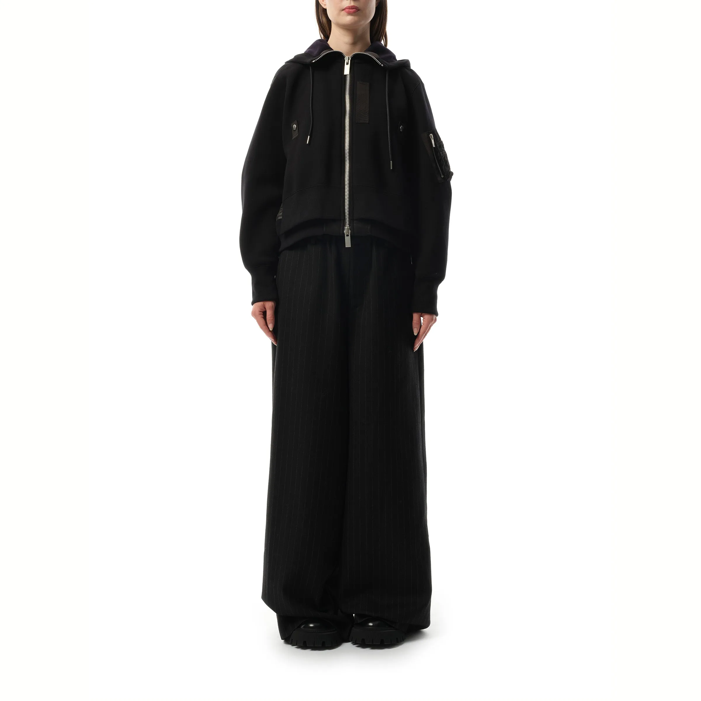 Sponge Sweat x Nylon Twill Zip Hoodie in Black sold by MARAIS product image thumbnail 4