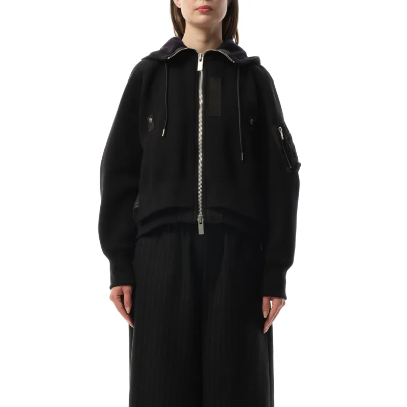 Sponge Sweat x Nylon Twill Zip Hoodie in Black sold by MARAIS