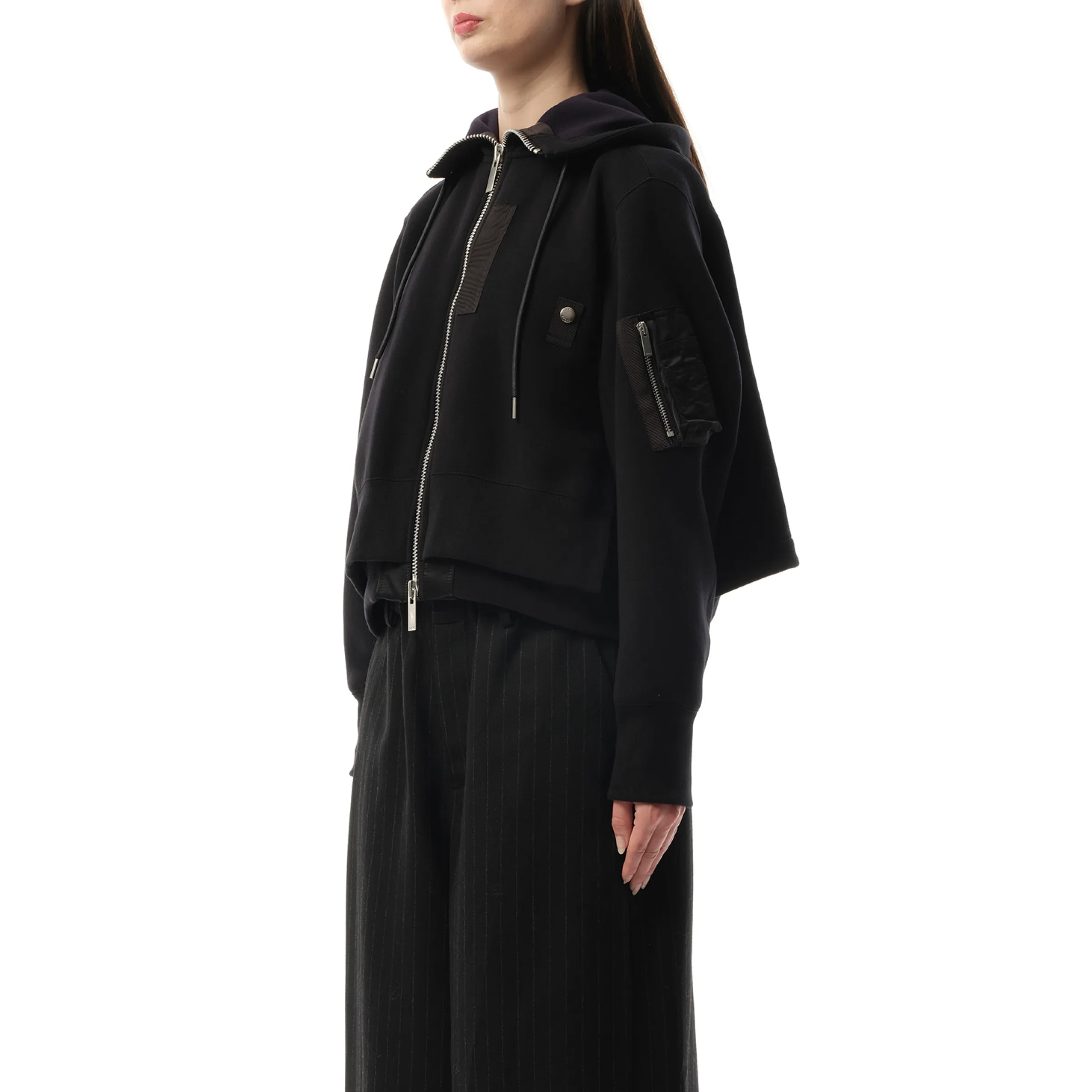 Sponge Sweat x Nylon Twill Zip Hoodie in Black sold by MARAIS product image thumbnail 5