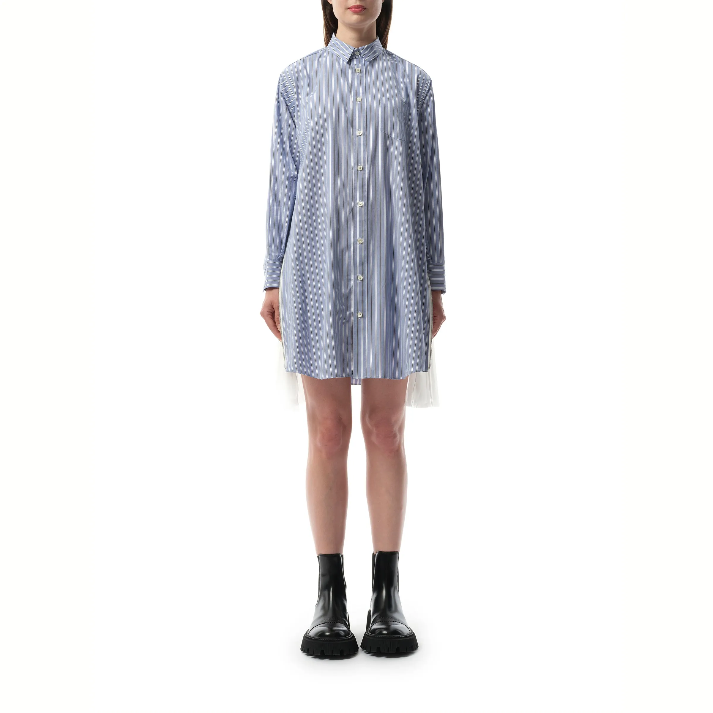 Cotton Poplin Stripe Dress in Light Blue sold by MARAIS product image thumbnail 4