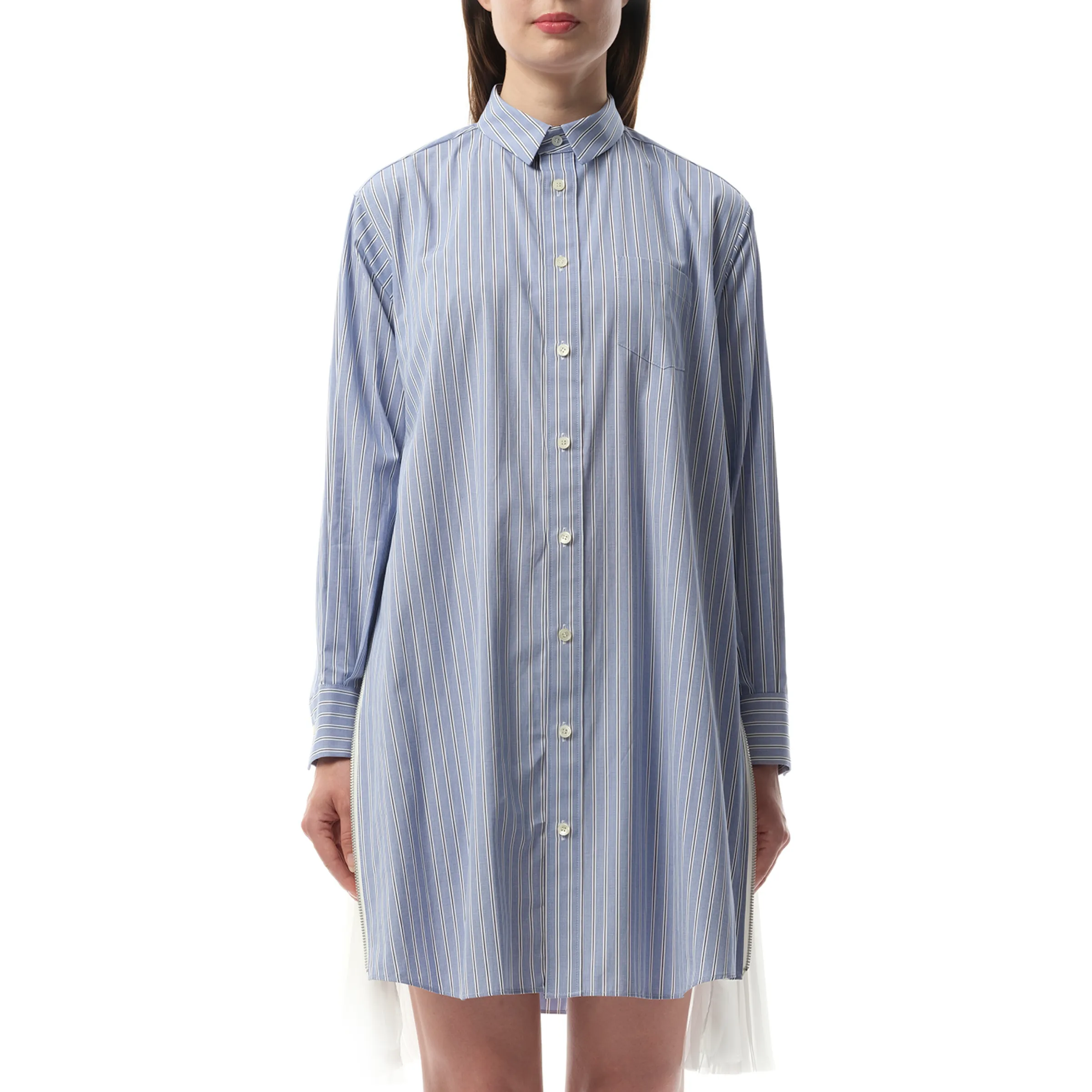 Cotton Poplin Stripe Dress in Light Blue sold by MARAIS