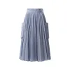 Cotton Poplin Stripe Skirt in Light Blue sold by MARAIS