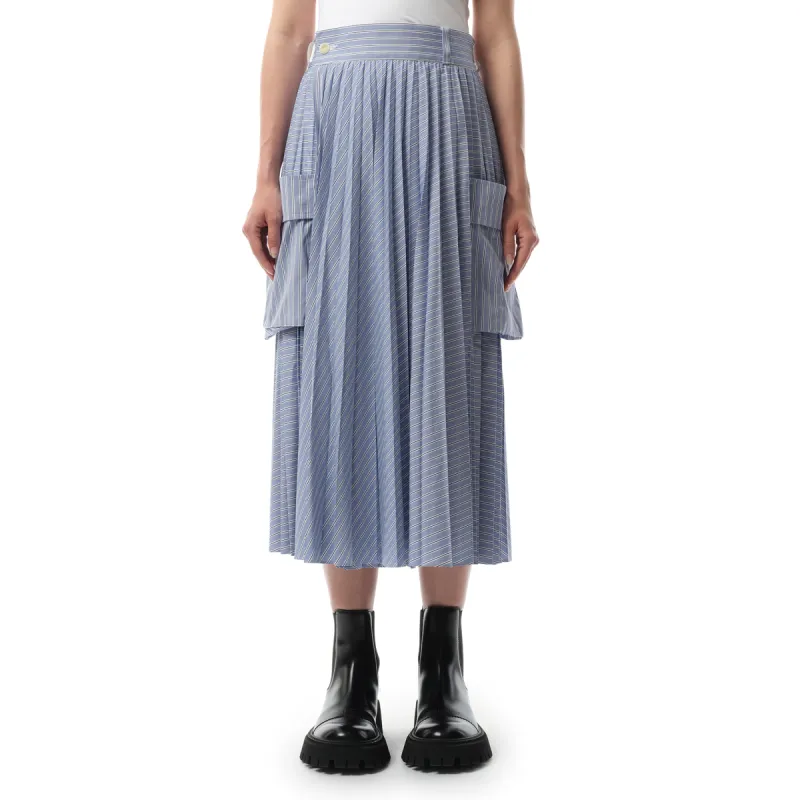 Cotton Poplin Stripe Skirt in Light Blue sold by MARAIS