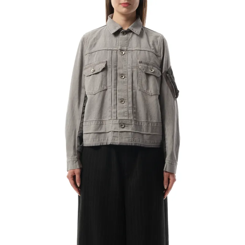 Denim x Nylon Twill Jacket in Gray sold by MARAIS