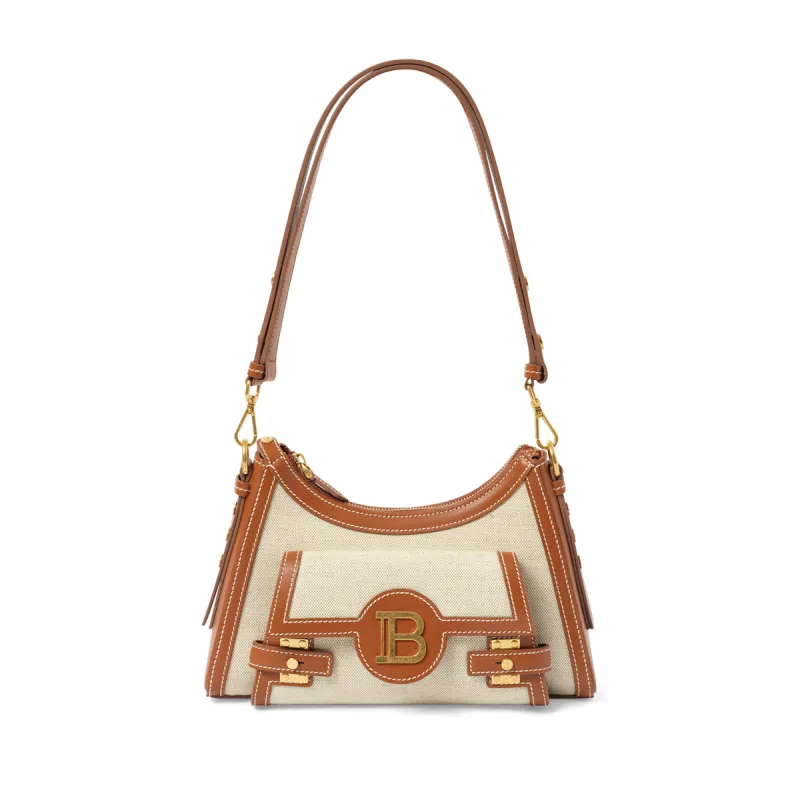 B-Buzz Hobo Canvas & Leather Shoulder Bag in Natural/Brown made by Balmain