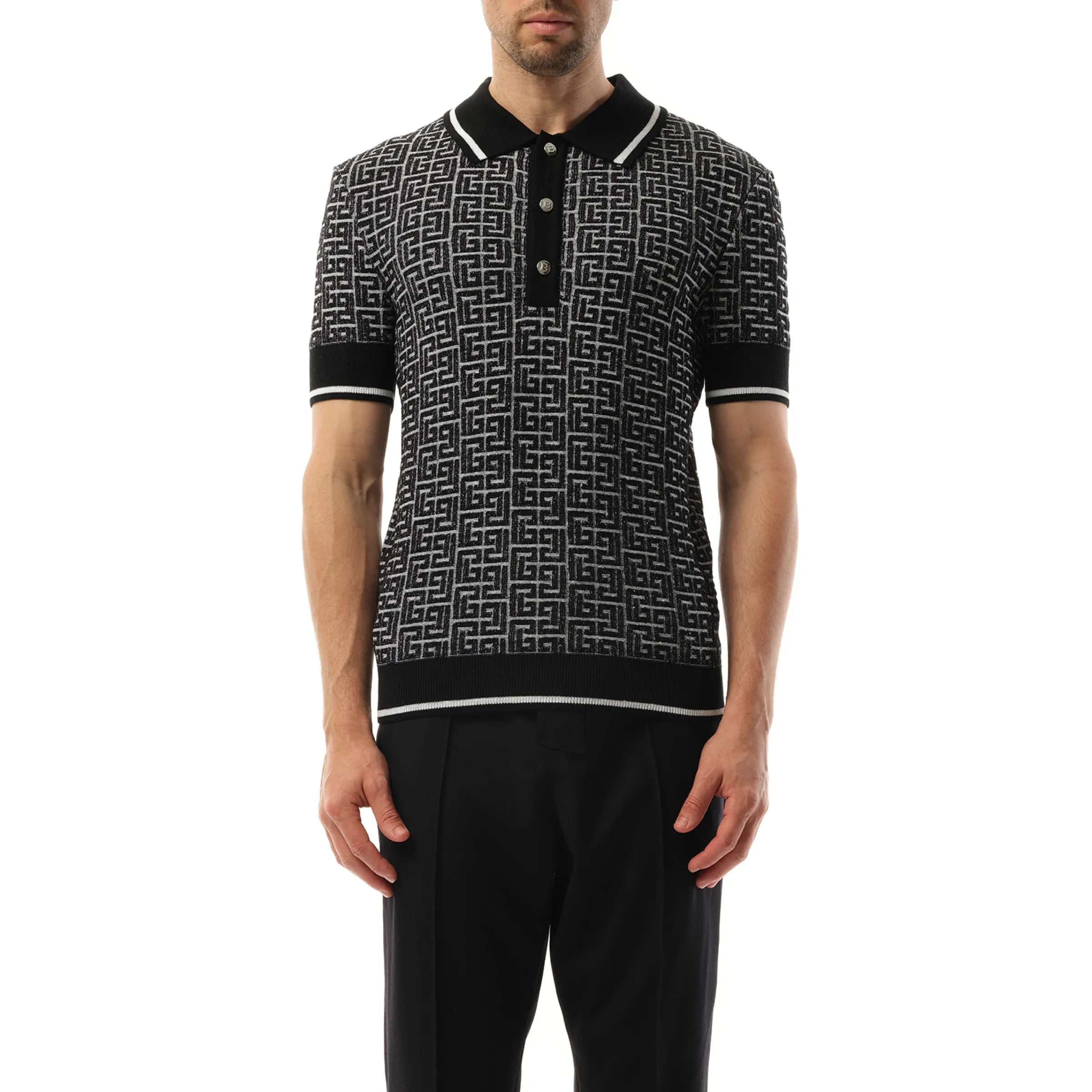 Monogram Vanise Knit Polo in White/Black sold by MARAIS