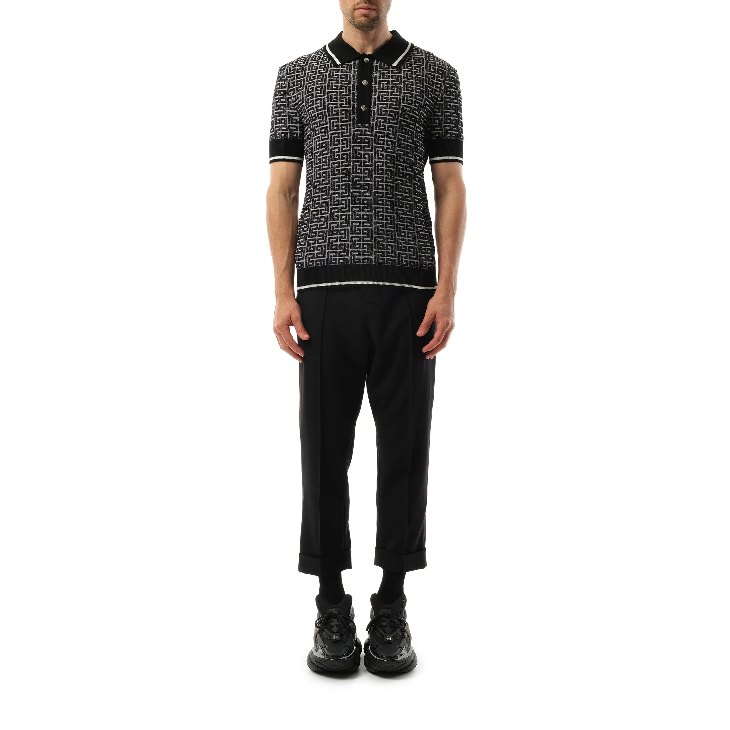 Monogram Vanise Knit Polo in White/Black sold by MARAIS product image thumbnail 4