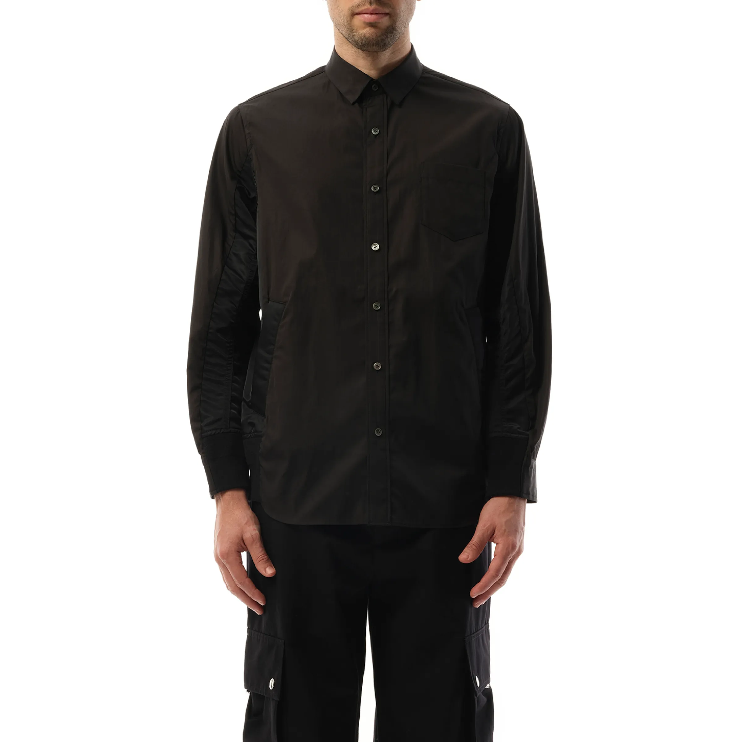 Cotton Poplin Nylon Shirt in Black sold by MARAIS