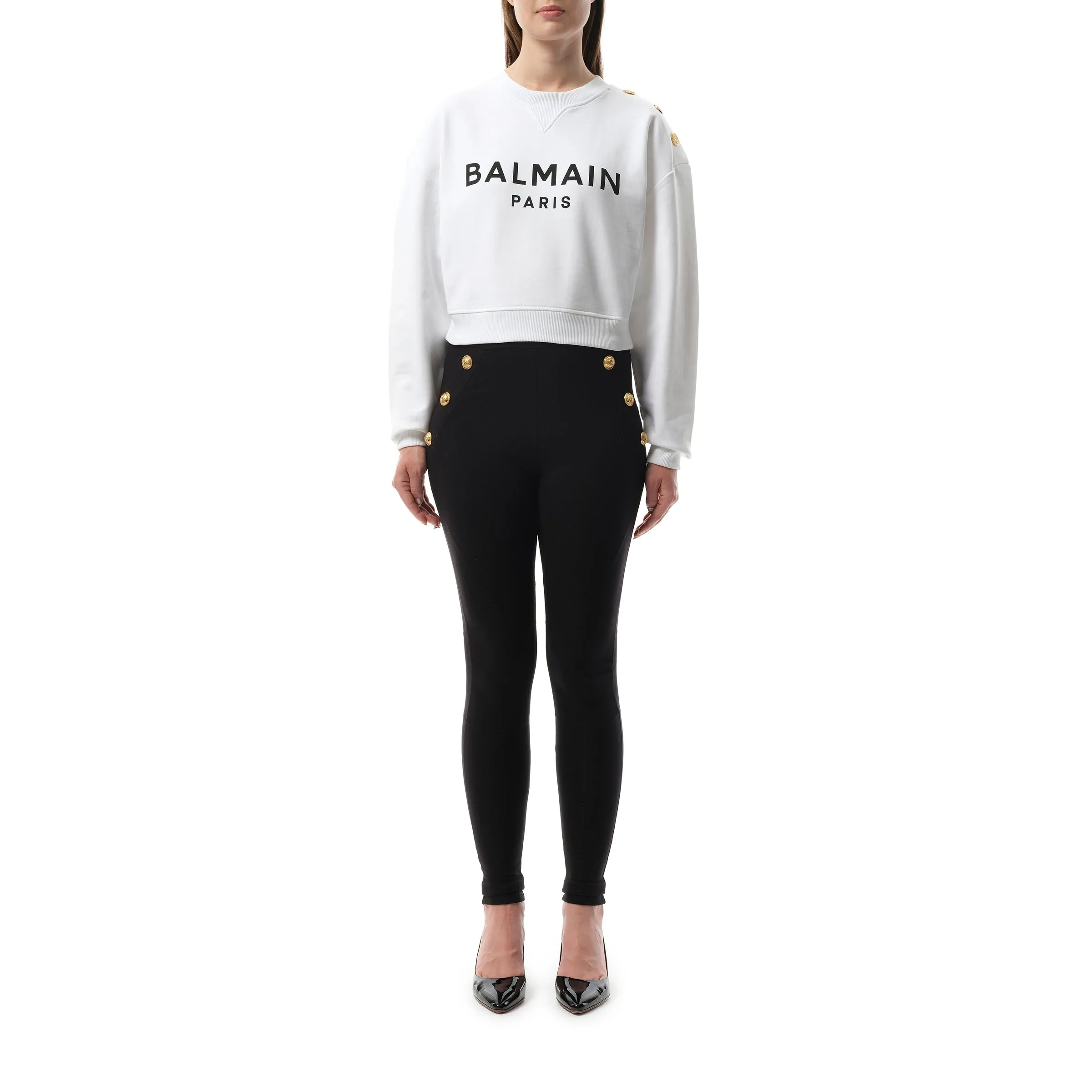 3 Button Balmain Printed Sweatshirt in White/Black sold by MARAIS product image thumbnail 4
