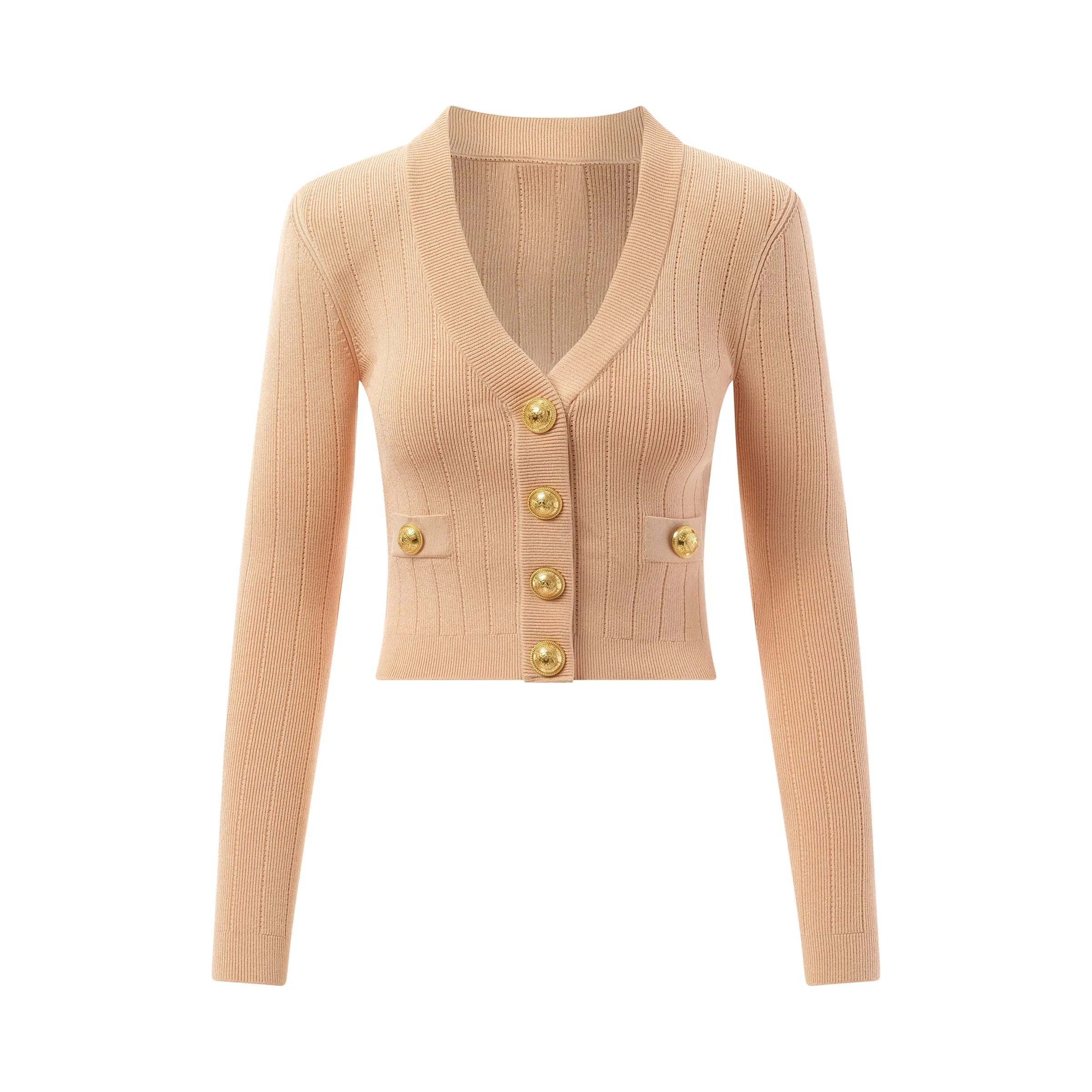 V-Neck 2 Pockets Buttoned Knit Cardigan in Nude Rose sold by MARAIS product image thumbnail 2