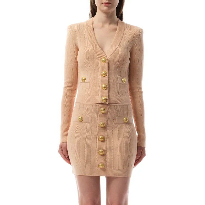 V-Neck 2 Pockets Buttoned Knit Cardigan in Nude Rose sold by MARAIS