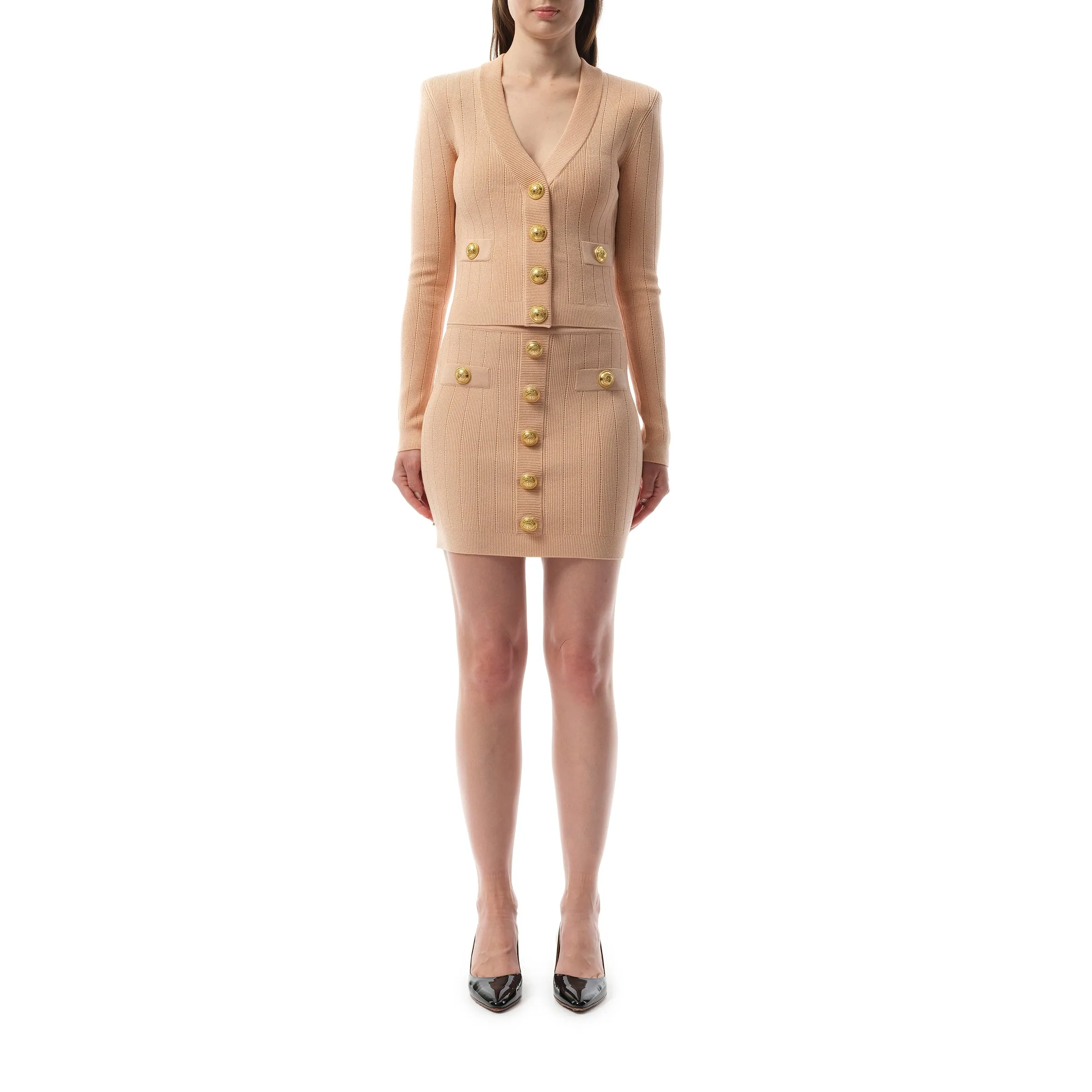 V-Neck 2 Pockets Buttoned Knit Cardigan in Nude Rose sold by MARAIS product image thumbnail 4