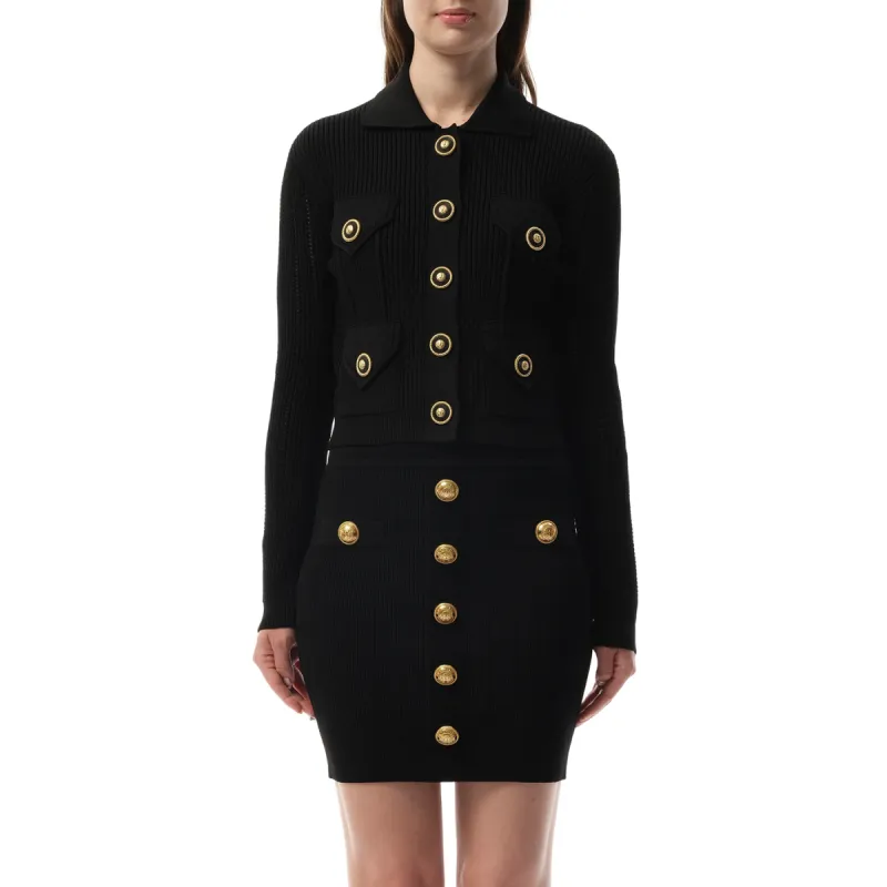 4 Pockets Buttoned Ribbed Knit Cardigan in Black sold by MARAIS