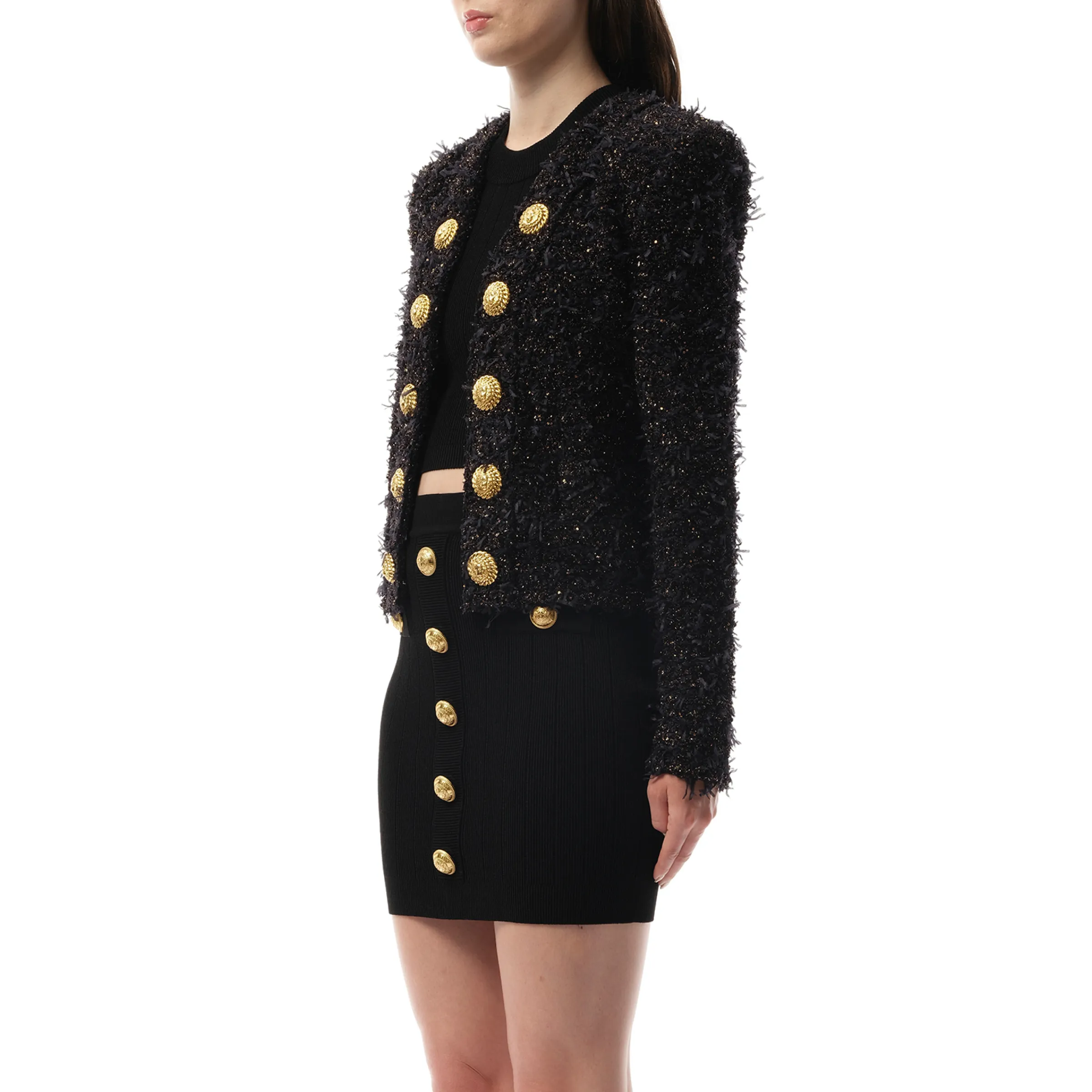 Collarless Side To Side Tweed Spencer in Black/Gold sold by MARAIS product image thumbnail 5