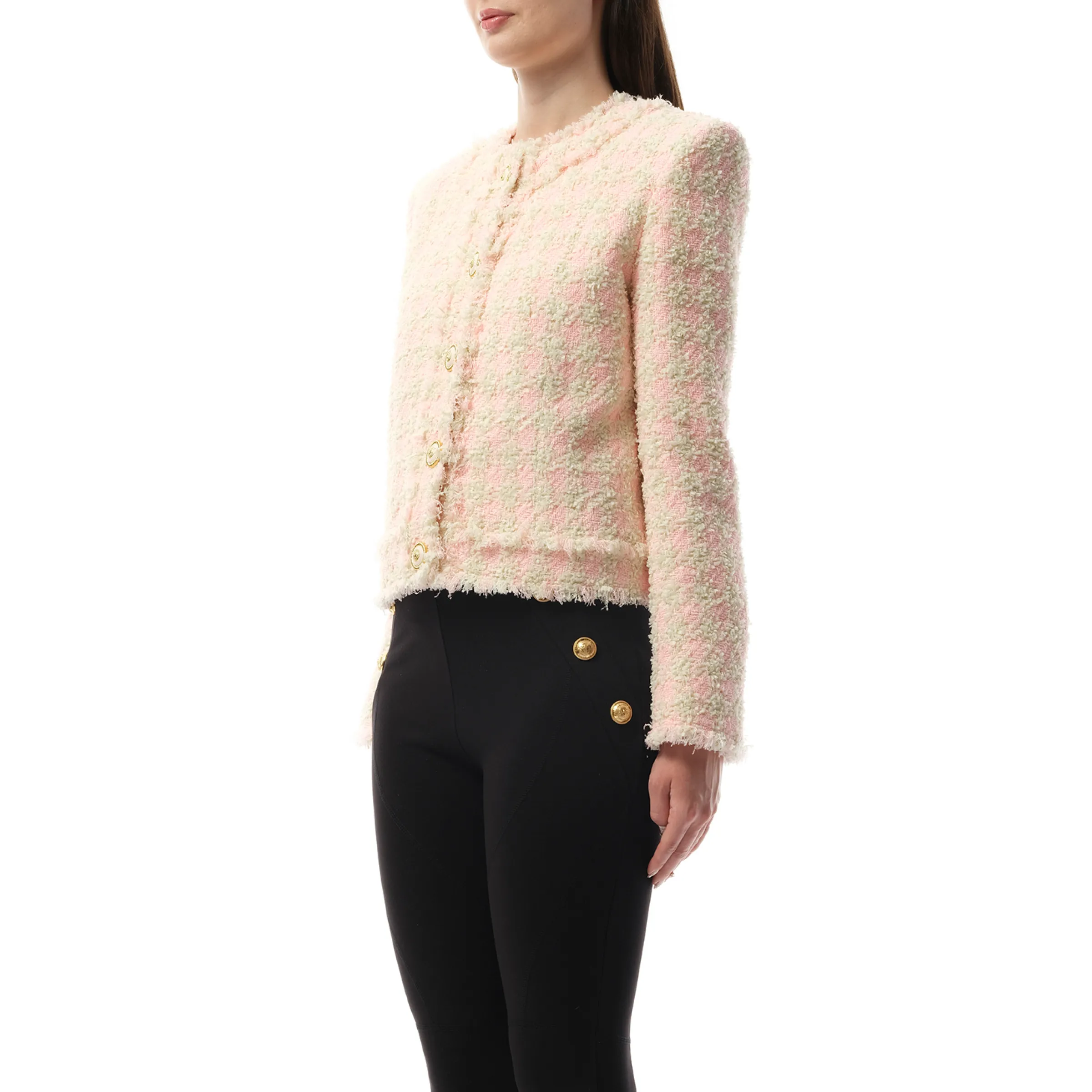 5 Button Collarless Tweed Jacket in Rose/Beige sold by MARAIS product image thumbnail 5