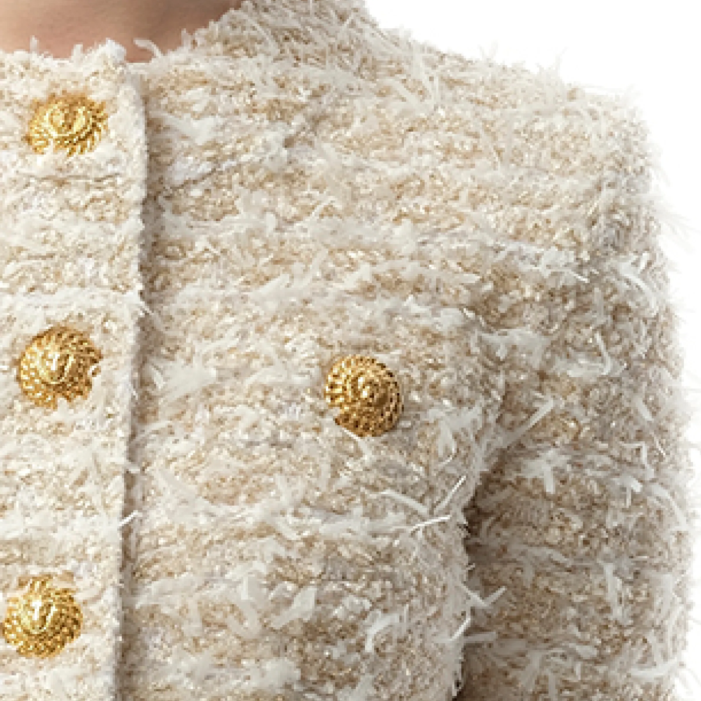 2 Pockets Buttoned Tweed Knit Crop Jacket in White/Gold sold by MARAIS product image thumbnail 3