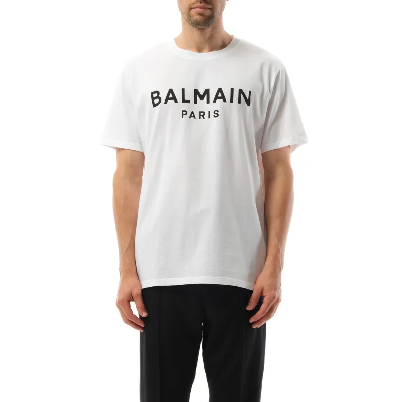 Balmain Print Reg Fit T-Shirt in White/Black sold by MARAIS