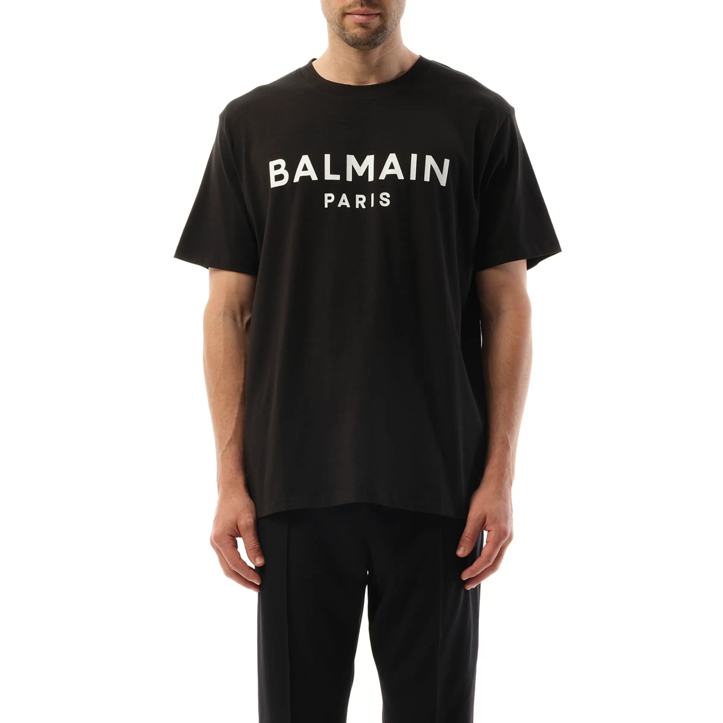 Balmain Print Reg Fit T-Shirt in Black/White sold by MARAIS