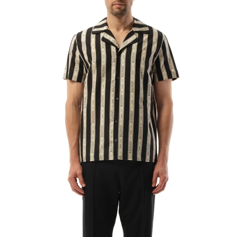 Ribbon Jacquard Pyjama Shirt in Nude/Black made by Balmain