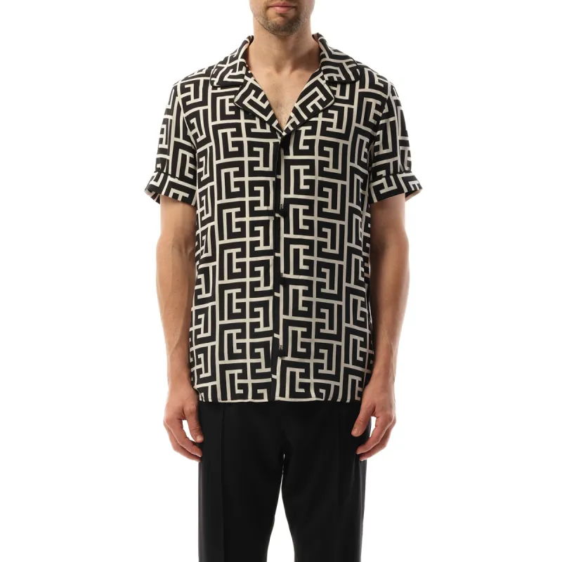 Macro Monogram Pyjama Shirt in Ivory/Black made by Balmain
