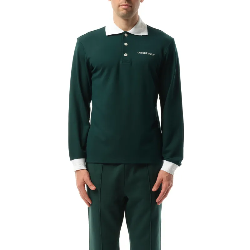 Long Sleeve Viscose Polo in Green sold by MARAIS