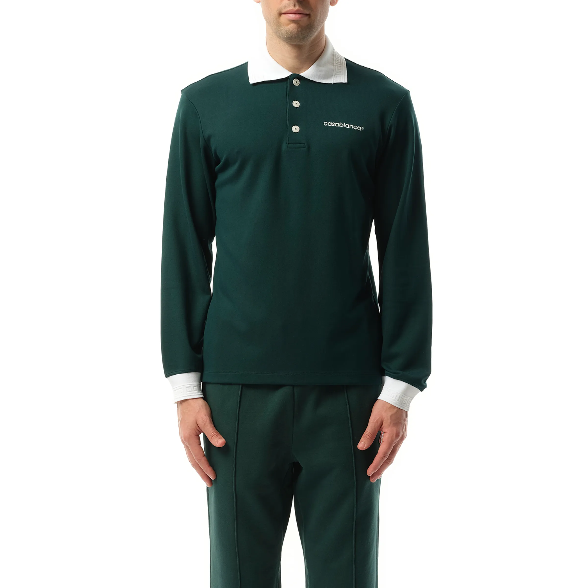 Long Sleeve Viscose Polo in Green sold by MARAIS