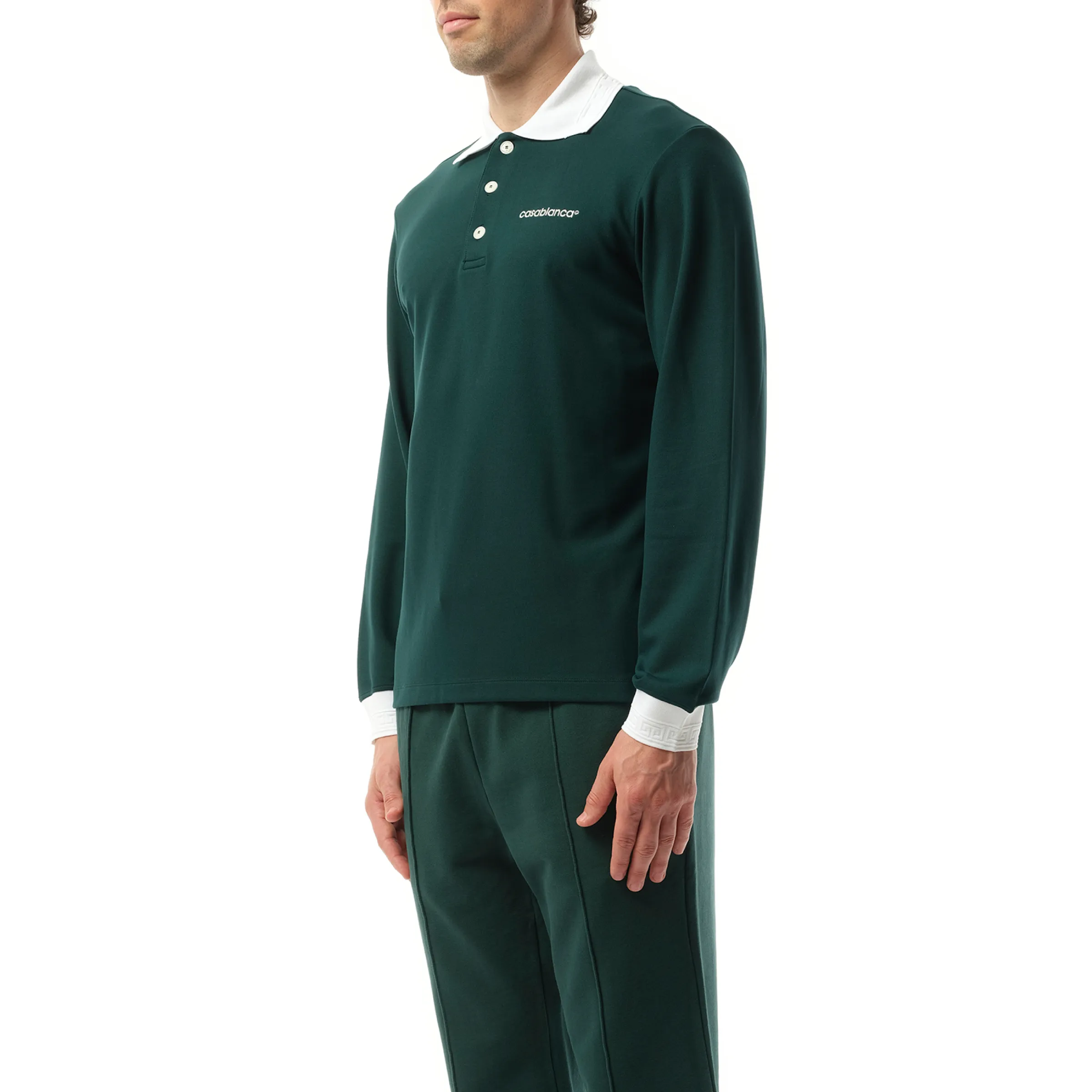 Long Sleeve Viscose Polo in Green sold by MARAIS product image thumbnail 5