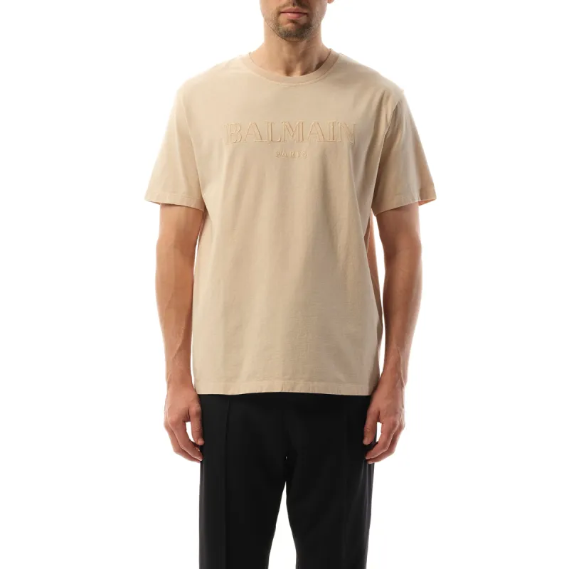 Balmain Vintage Emb T-Shirt in Nude/Black sold by MARAIS