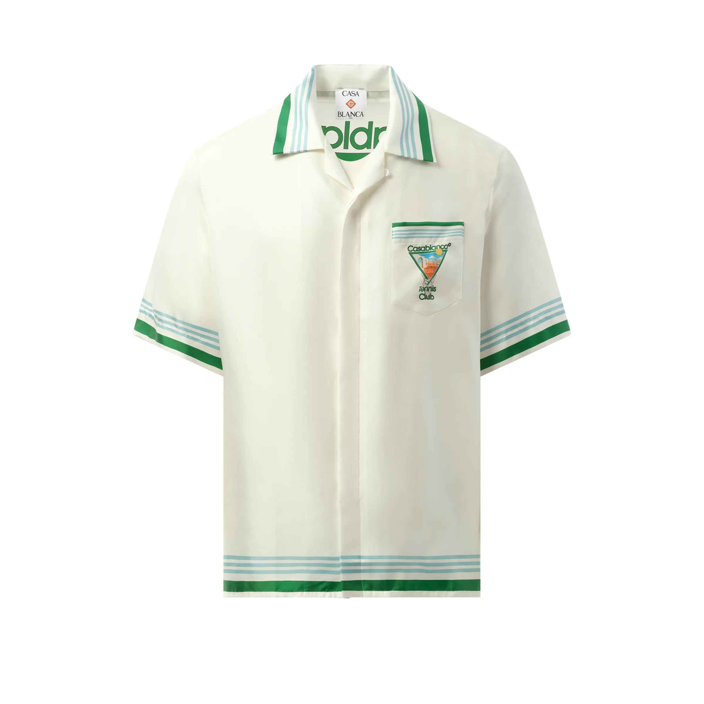 Metaphysical Tennis Icon Cuban Collar Shirt in White/Green sold by MARAIS product image thumbnail 2