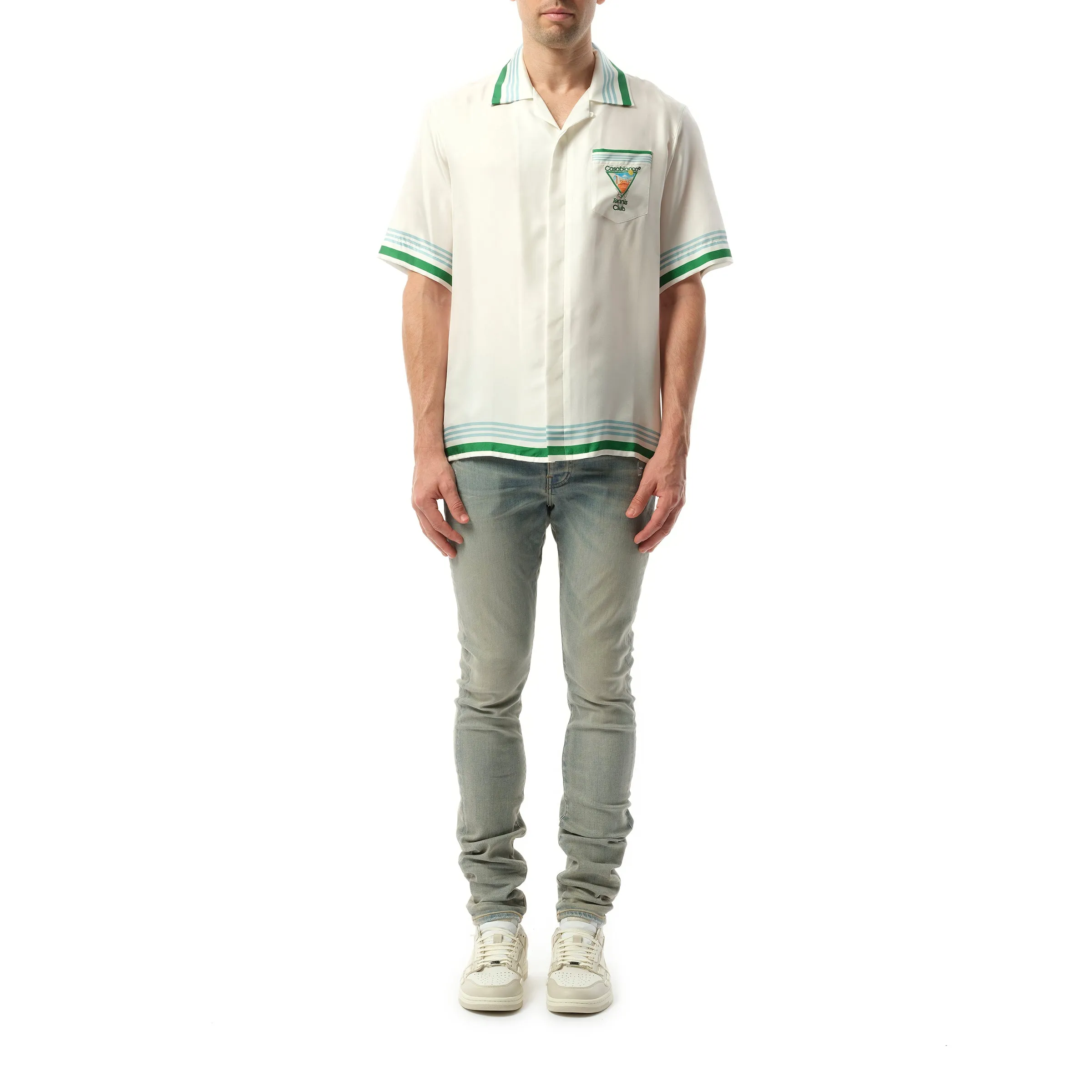 Metaphysical Tennis Icon Cuban Collar Shirt in White/Green sold by MARAIS product image thumbnail 4
